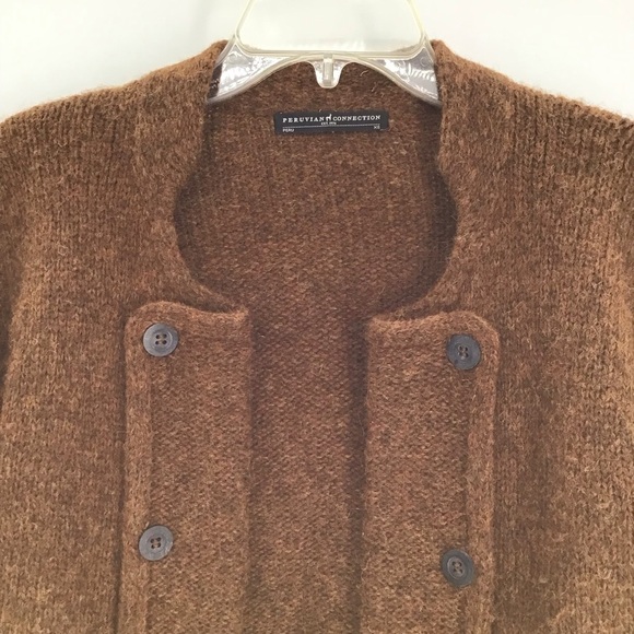 Puruvian Connection Alpaca Wool Blend Open Cardigan Sweater Brown Size XS - Picture 3 of 5